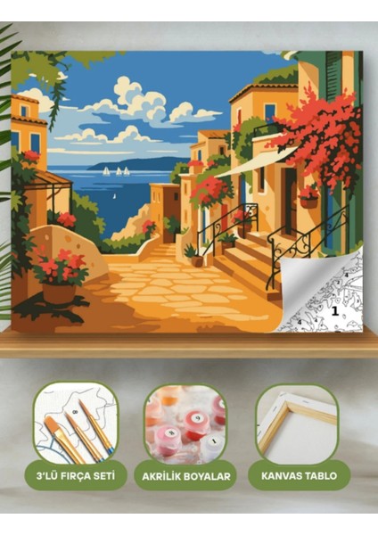 Sayılarla Boyama Seti 40X50 cm (Çıtalı) Fırça Boya Dahil Numaralı Tuval Yelken Manzara modelleri