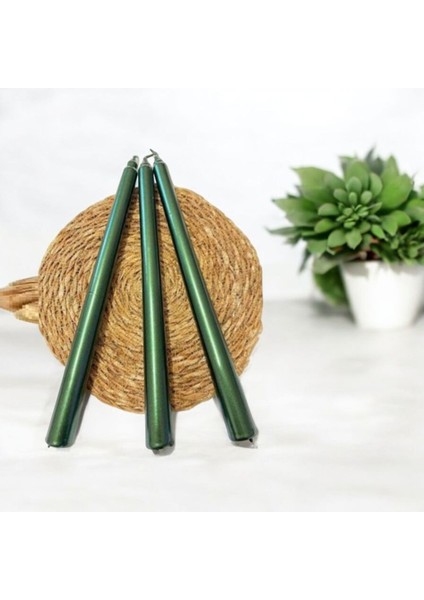 3'lü Metalik Yeşil -Şamdan Mum-Konik Mum modelleri