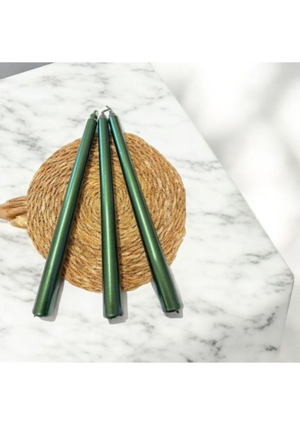 3'lü Metalik Yeşil -Şamdan Mum-Konik Mum indirimleri