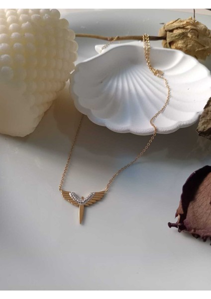 Melek Kanadı Gold Paslanmaz Paslanmaz Çelik Kolye