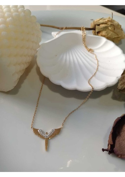 Melek Kanadı Gold Paslanmaz Paslanmaz Çelik Kolye