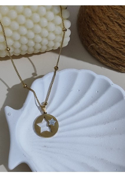 Yıldız Taşli Kolye Altın Sarisi Paslanmaz Çelik fırsatları