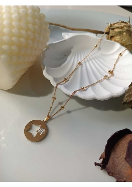 Yıldız Taşli Kolye Altın Sarisi Paslanmaz Çelik indirimleri