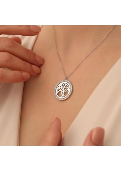 Yaşam Ağacı Kolye Taşlı Gold Paslanmaz Celik