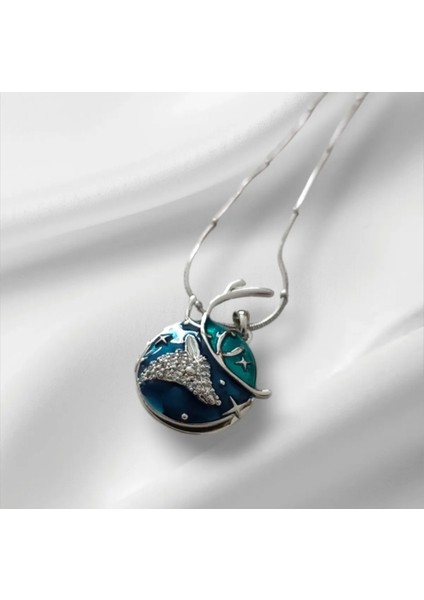 Madalyon Geyikli Mavi Açılabilir Kapaklı Resim Koyulabilen Paslanmaz Çelik Kolye