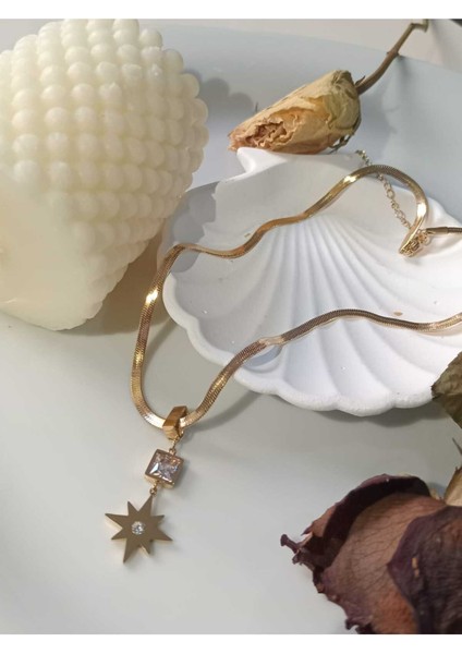 Yıldız Taşlı İtalyan Zincir Gold Kolye Paslanmaz Çelik fırsatları