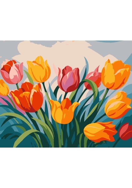 Sayılarla Boyama Seti 40X50 cm (Çıtalı) Fırça Boya Dahil Numaralı Tuval Rengarenk Laleler fırsatları