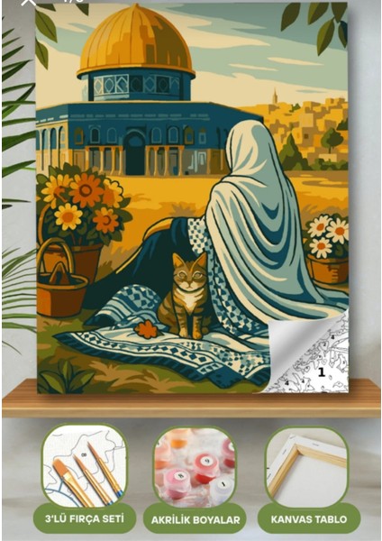 Sayılarla Boyama Seti 40X50 cm (Çıtalı) Fırça Boya Dahil Numaralı Tuval Cami Manzara modelleri