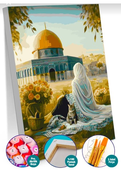 Sayılarla Boyama Seti 40X50 cm (Çıtalı) Fırça Boya Dahil Numaralı Tuval Cami Manzara fırsatları