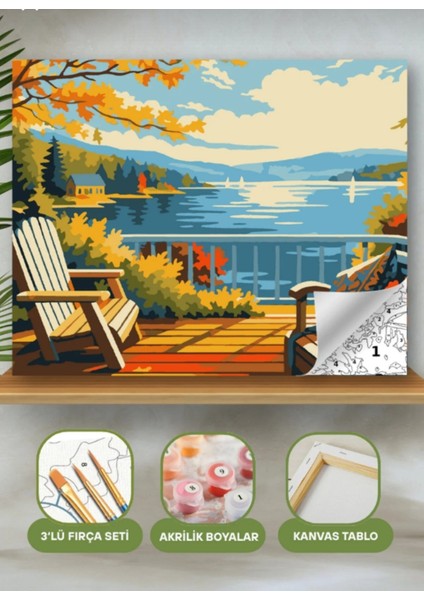Sayılarla Boyama Seti 40X50 cm (Çıtalı) Fırça Boya Dahil Numaralı Tuval Sandalye Manzara modelleri