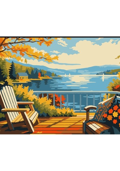 Sayılarla Boyama Seti 40X50 cm (Çıtalı) Fırça Boya Dahil Numaralı Tuval Sandalye Manzara fırsatları