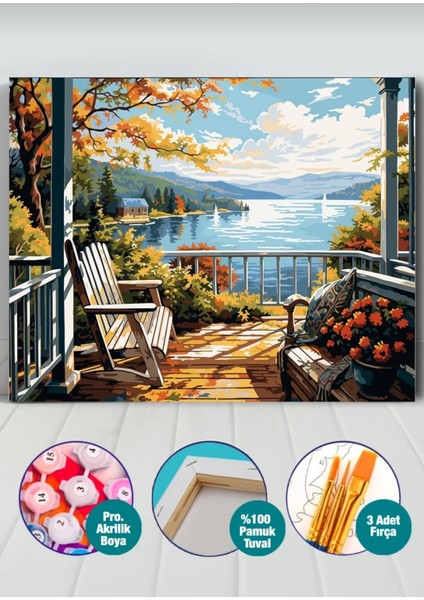 Sayılarla Boyama Seti 40X50 cm (Çıtalı) Fırça Boya Dahil Numaralı Tuval Sandalye Manzara