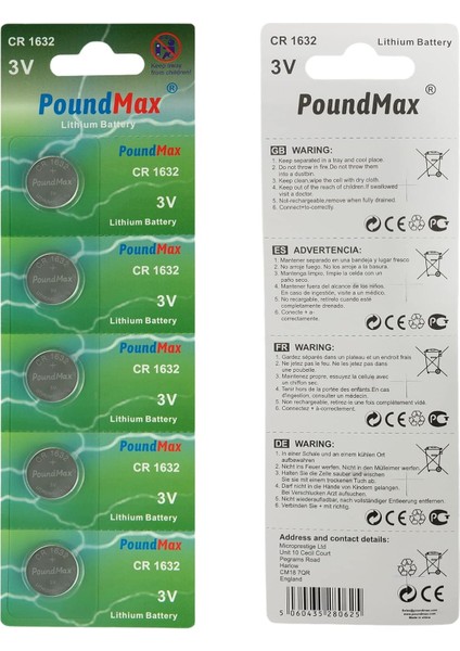 5 Adet CR1632(DL1632) 3V Düğme Pil (Akıllı Ev Aletleri,araba Anahtarları,terazi,uzaktan Kumanda,bilgisayar Anakartları Için