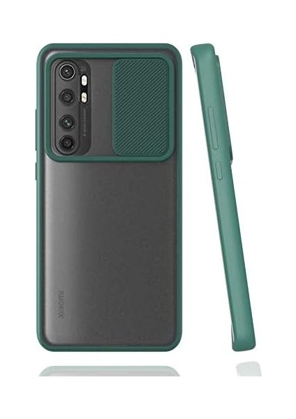 Mi 10 Lite Uyumlu Kılıf Lens Sürgülü Kamera Korumalı Silikon - Koyu Yeşil