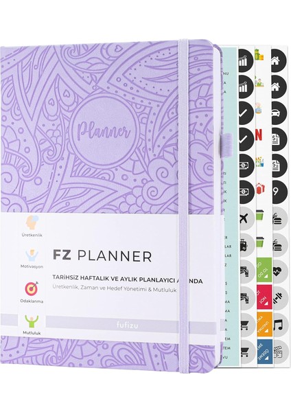 Fz Tarihsiz Haftalık Planlayıcı Deri Ajanda Etnik, Lila