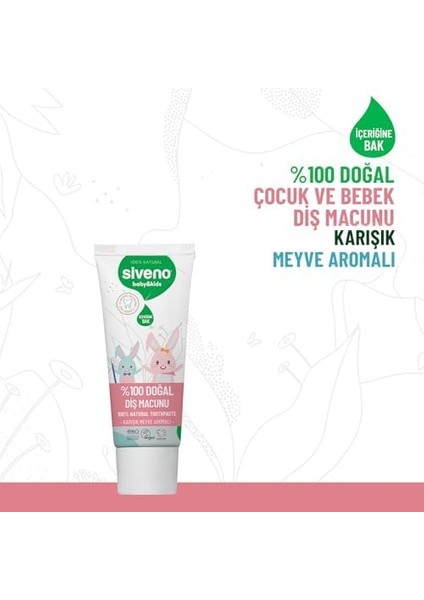 SIVENO%100 Doğal Florürsüz Karışık Meyve Aromalı Bebek ve Çocuk Için Diş Macunu 50 ml