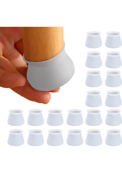 20&apos;li Silikon Masa ve Ayağı – Kaydırmaz, Çizilmez, Yıkanabilir Mobilya Çorabı, Beyaz