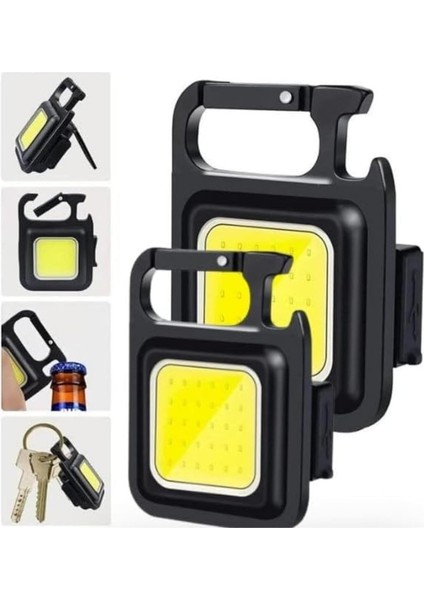 2 Adet LED Anahtarlıklı Metal Kasa El Şişe Açacağı Usb’li Şarj Edilebilir Cep Boy Cob 800MAH