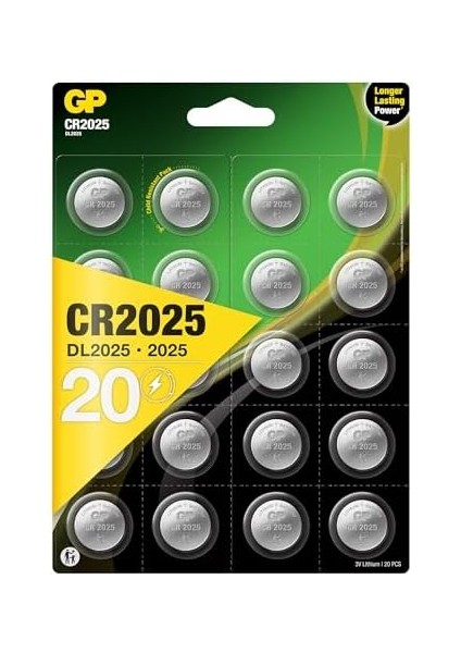Batteries CR2025 2025 Boy Lityum Düğme Pil, 3 Volt, 20&apos;li Kart, Gri modelleri
