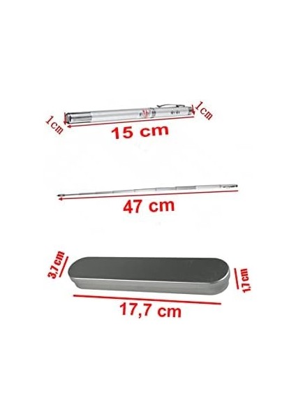 Kutulu Kırmızı, LED Işıklı Pointer Işaretçi Uzayabilen Sunum Çubuğu Teleskopik Metal Tükenmez (PRS-1521G) modelleri