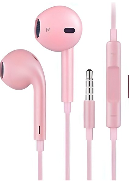 Girişli Pembe Kablolu Kulaklık Ios Ile Uyumlu 3.5 mm Kulaklık