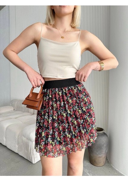 Mtxdpn Baskılı Astarlı Mini Etek Kırmızı (Beden: S)