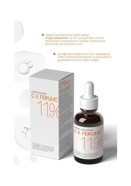 Procsın Hydro Solution C E %10 C Vitamin + %0,5 Aydınlatıcı Ferulic Acid Serum, Leke Karşıtı, Anti-Aging, Nemlendirici ve Kolajen Destekli Cilt Bakımı, 30 ml