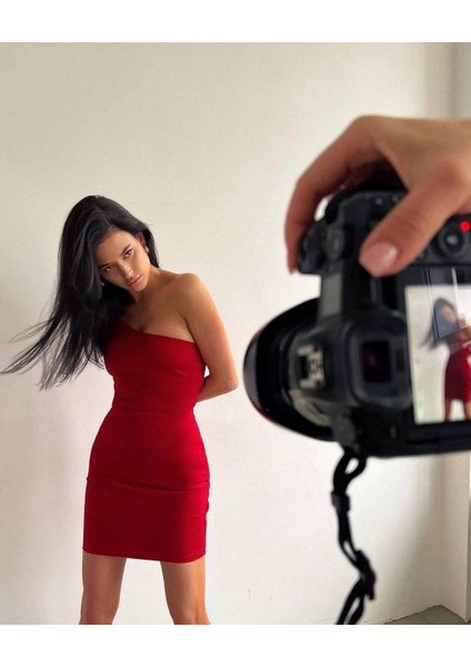 Mtxdpn Tek Kol Elbise Kırmızı (Beden: L) fırsatları