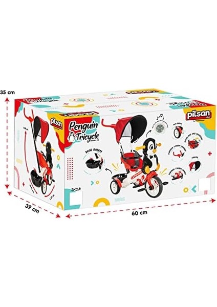 Penguen Kontrollü Bisiklet 07-178 Tenteli 3 Tekerlekli Ebeveyn Kontrollü, Kırmızı fiyatları