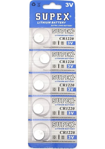 CR1220 3V Lityum Düğme Pil 5&apos;li Kart