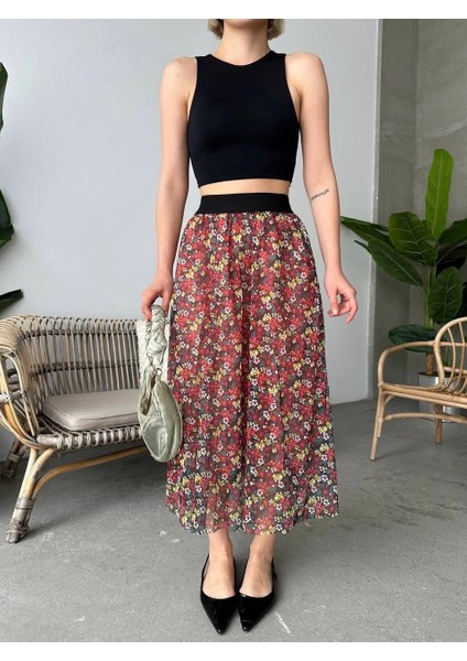 Mtxdpn Baskılı Astarlı Uzun Etek Kırmızı (Beden: S) modelleri
