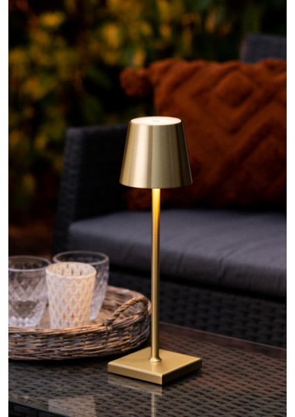 Gerçek Metal Şarjlı Dokunmatik Masa Lambası | 3 Işık Renk Seçeneği | Yükseklik Ayarlı