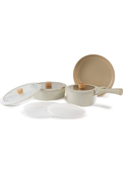 Midas Bej 9 Parça Ayrılabilen Saplı Iç Içe Geçebilen Tencere Tava Seti
