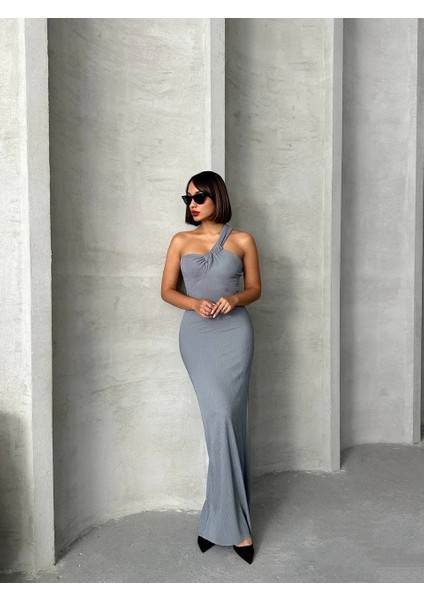 Mtxdpn Tek Omuz Pliseli Elbise Gri (Beden: M) fiyatları