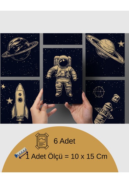 Uzay Temalı Poster Seti 6 Adet,çerçevesiz Astronot,roket,gezegen,çocuk Odası Duvar Dekoru fiyatları