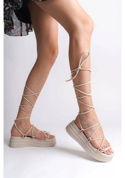 Samantha Bilekten Bağlamalı Ortopedik Taban Kadın Terlik Ckt - Krem