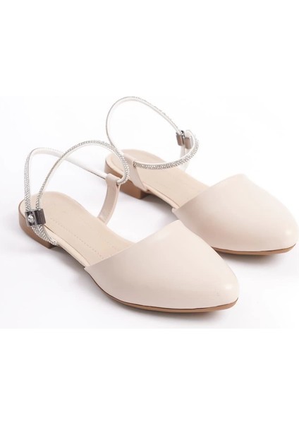 Arıana Lastikli Ortopedik Rahat Taban Bilekten Taş Detaylı Kadın Babet Ayakkabı Ckt - Krem fırsatları