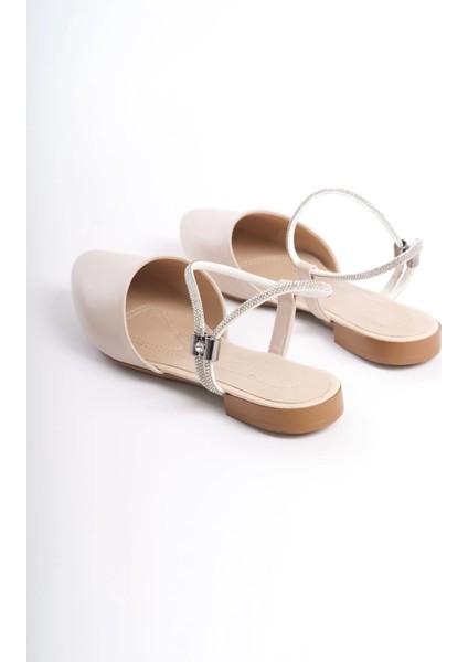 Arıana Lastikli Ortopedik Rahat Taban Bilekten Taş Detaylı Kadın Babet Ayakkabı Ckt - Krem indirimleri