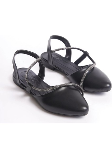 Hannah Lastikli Ortopedik Rahat Taban Taş Detaylı Kadın Babet Ayakkabı Cst - Siyah fırsatları