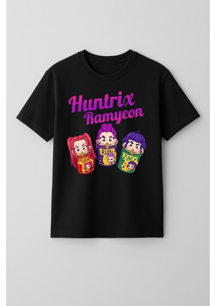 Kpop Demon Hunters Huntrix Ramyeon Kısa Kollu Baskılı Kız Çocuk Tişört (4-13 Yaş)