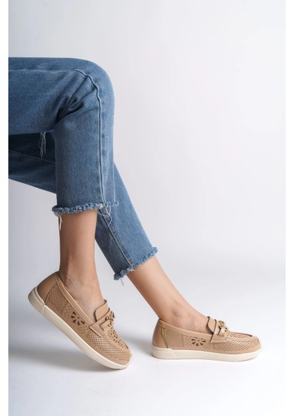 Lıly Bağcıksız Ortopedik Rahat Taban Çiçek Desenli Kadın Babet Ayakkabı Ckt - Ten fiyatları