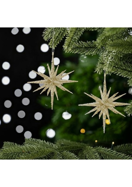 New Year Yılbaşı Glitter Star 3 Adet Ağaç Süsü Seti Gold 15X15X15 cm