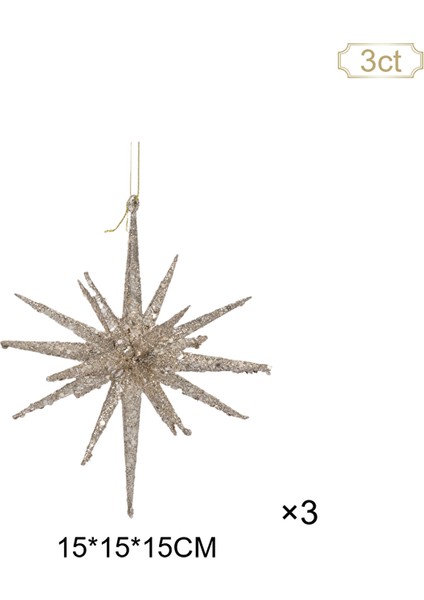 New Year Yılbaşı Glitter Star 3 Adet Ağaç Süsü Seti Gold 15X15X15 cm fiyatları