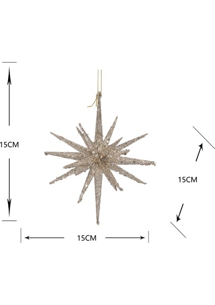 New Year Yılbaşı Glitter Star 3 Adet Ağaç Süsü Seti Gold 15X15X15 cm modelleri