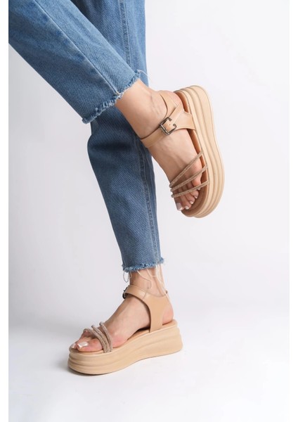 Eva Kalın Tokalı Taşlı Şeritli Ortopedik Taban Kadın Sandalet Ctt - Ten modelleri