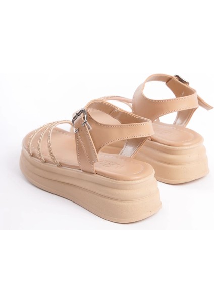 Eva Kalın Tokalı Taşlı Şeritli Ortopedik Taban Kadın Sandalet Ctt - Ten indirimleri