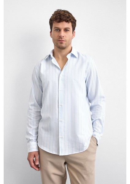 Çizgili Pamuklu Regular Fit Uzun Kollu Gömlek Erkek Gömlek B35W20011 122