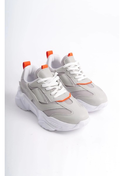 Tokyo Bağcıklı Ortopedik Taban Triko Detaylı Kadın Spor Ayakkabı Tbt - Gri/turuncu fırsatları