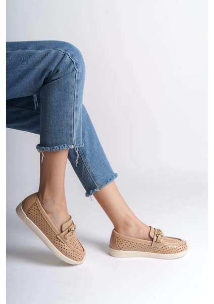 Lıly Bağcıksız Ortopedik Rahat Taban Kalp Desenli Kadın Babet Ayakkabı Ckt - Ten fiyatları