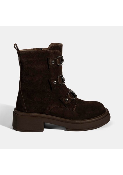 Kadın Kahve Metal Toka Detaylı Süet Deri Bot fiyatları
